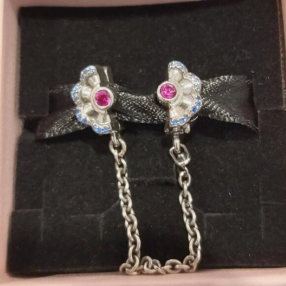 Auth PANDORA SS *CHINA EXCLUSIVE* Blue & Pink Fan Safety Chain Clip 798163SRUMX - Picture 6 of 11